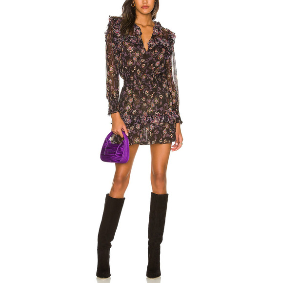 Misa Los Angeles 'Karla' Black Chiffon Rulffle Dress Size L - Picture 1 of 5